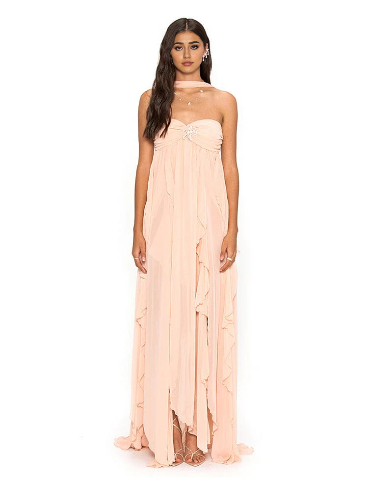 Robe irrégulière en dentelle rose